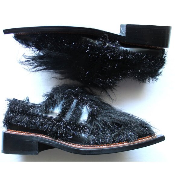 Simone Rocha Tinsel Faux Fur Leather Brogues / Size 38 / Jet Black Runway Chunky - Picture 4 of 11